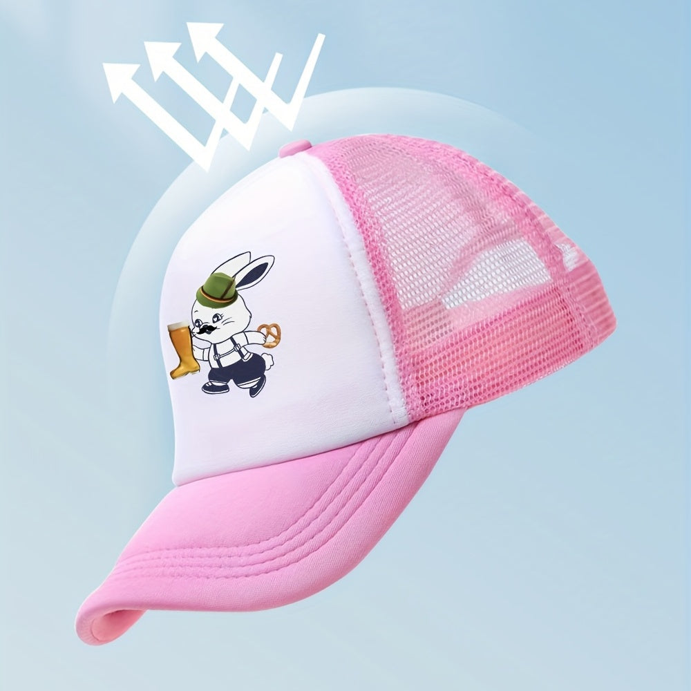 Beer Rabbit Trucker Hat Y2K Pink Baseball Cap Mesh Breathable Cartoon