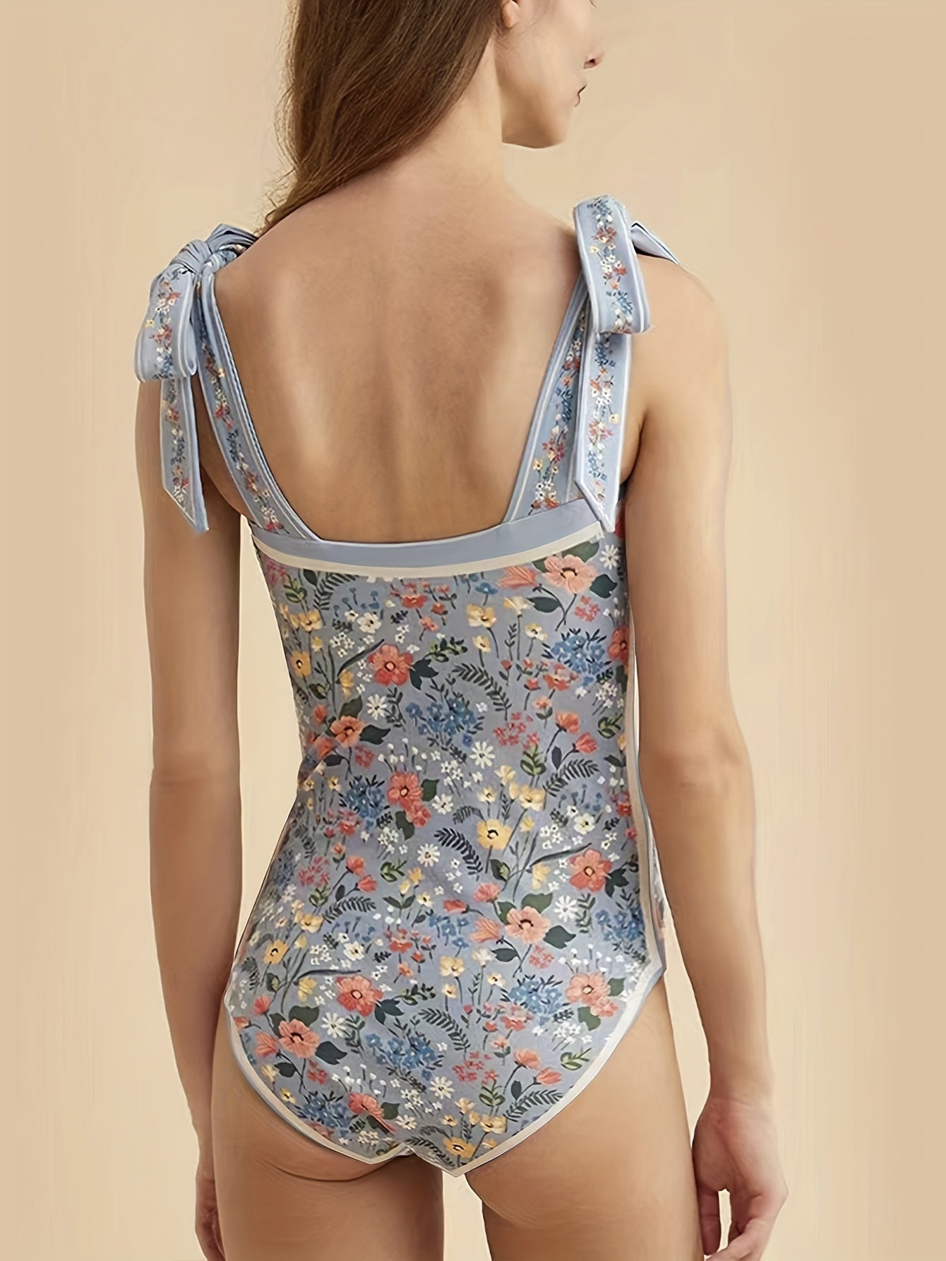 Floral Print Reversible Tie Shoulder One Piece Swimsuit