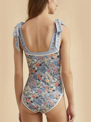 Floral Print Reversible Tie Shoulder One Piece Swimsuit