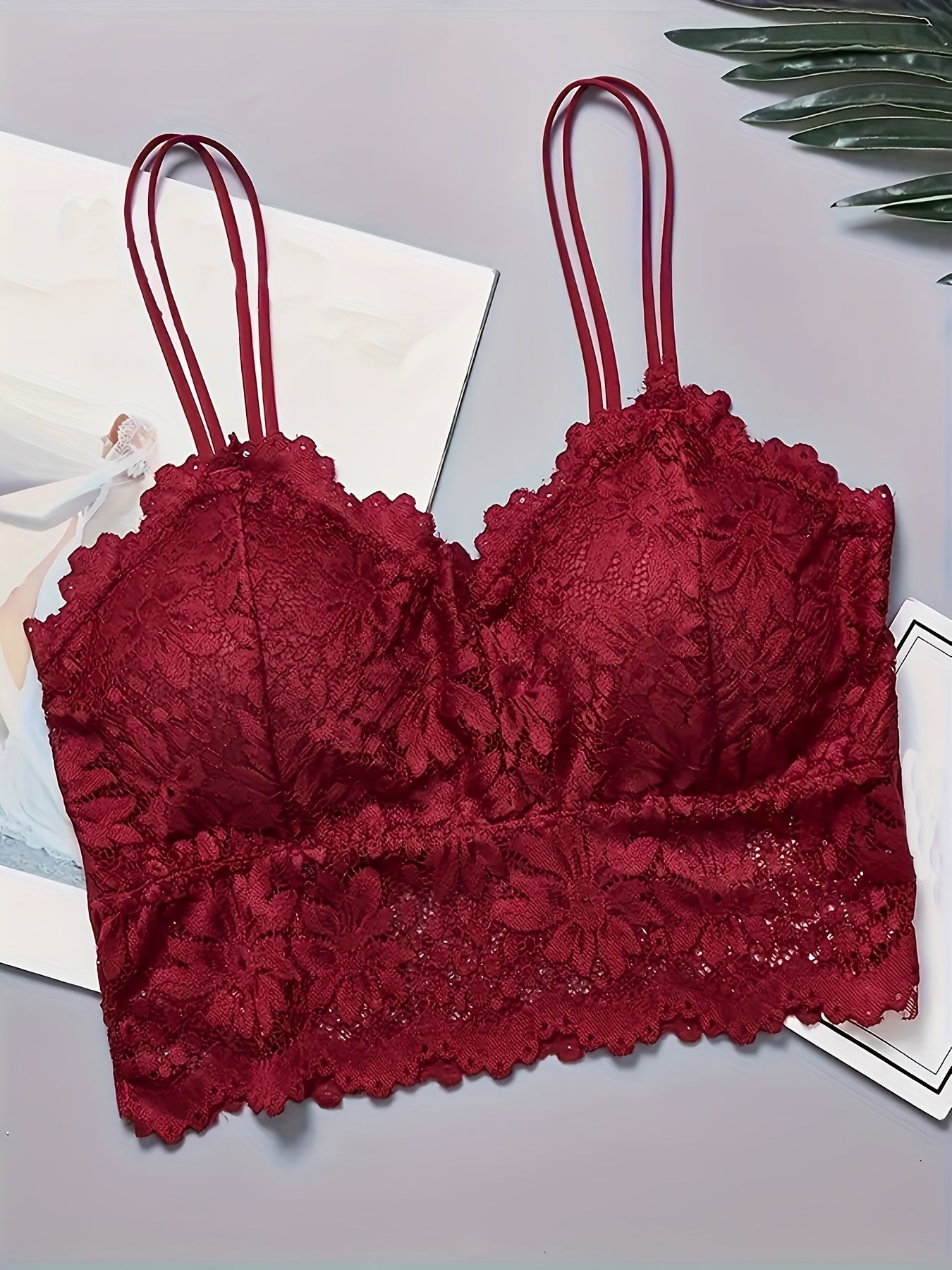 2pcs Lace Wireless Bras Comfy Scallop Trim Bra Women's Lingerie