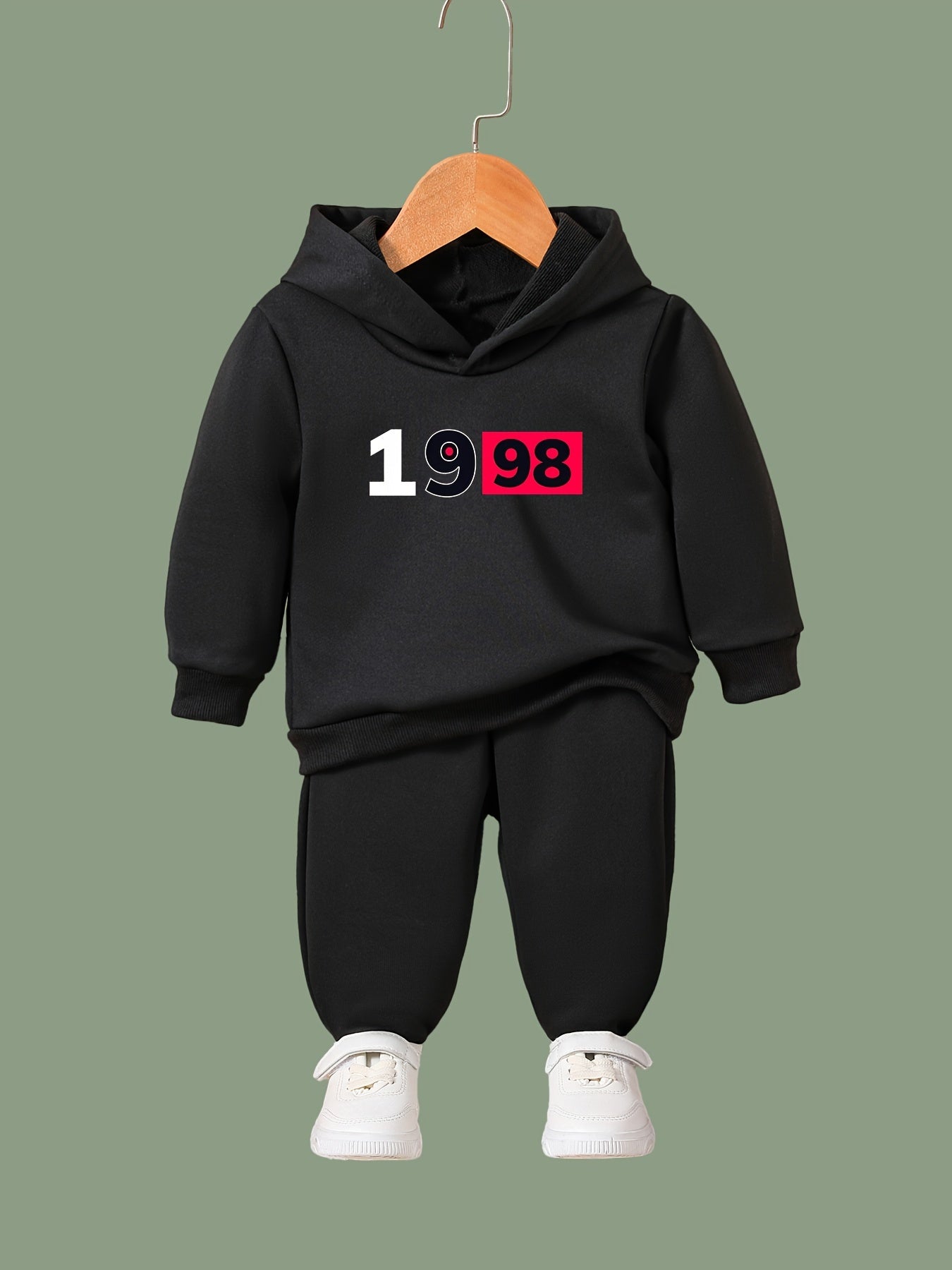 Girls 1998 Print Hoodie and Jogger Pants Set, Sports Outfits