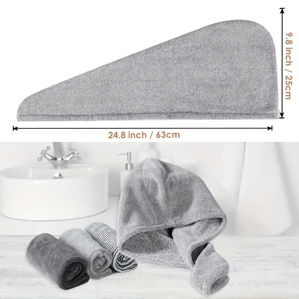 2pcs Bamboo Fiber Hair Drying Cap Double layer Thickened Hair Towel