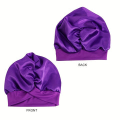 Stretchy Satin Turban Cap Solid Cross Head Wrap Elastic Bonnet
