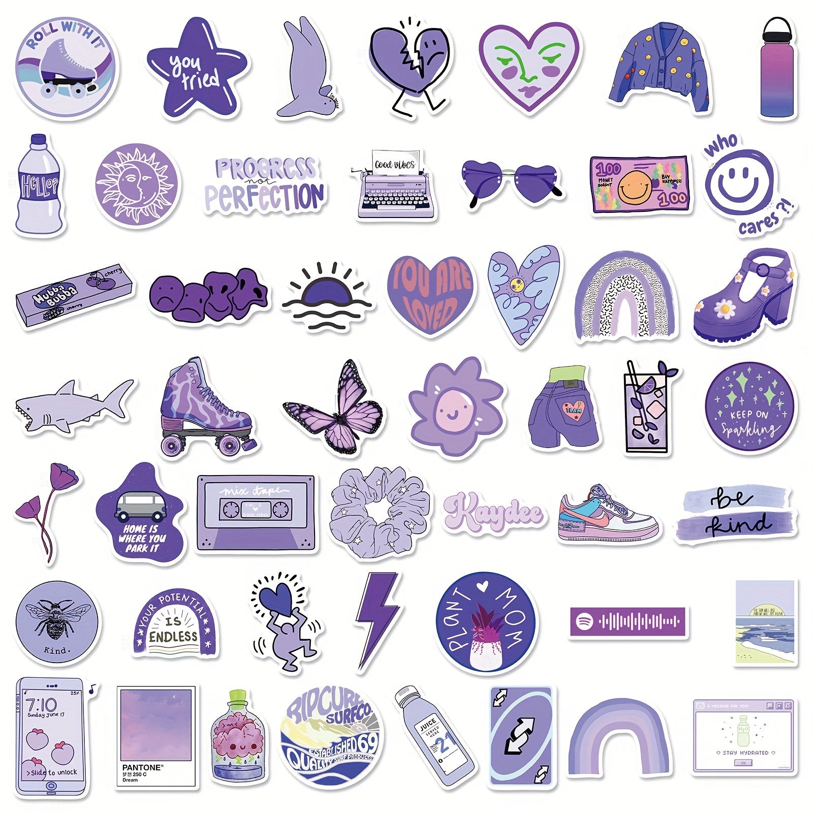 100pcs Purple VSCO Waterproof Stickers for Water Bottles Laptop Phone