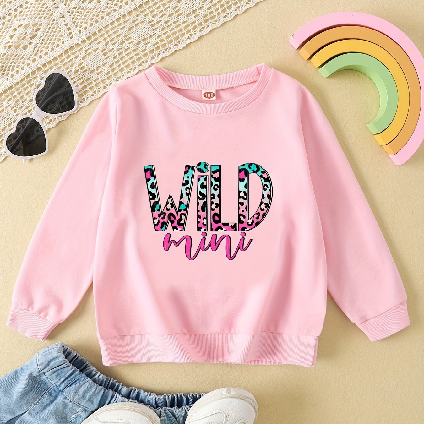 Leopard Graphic Sweatshirt for Toddler Girls Spring Autumn Crew Neck Top