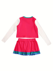 2pcs Girls Cheerleading Outfits Top Skirt Set Splicing Design