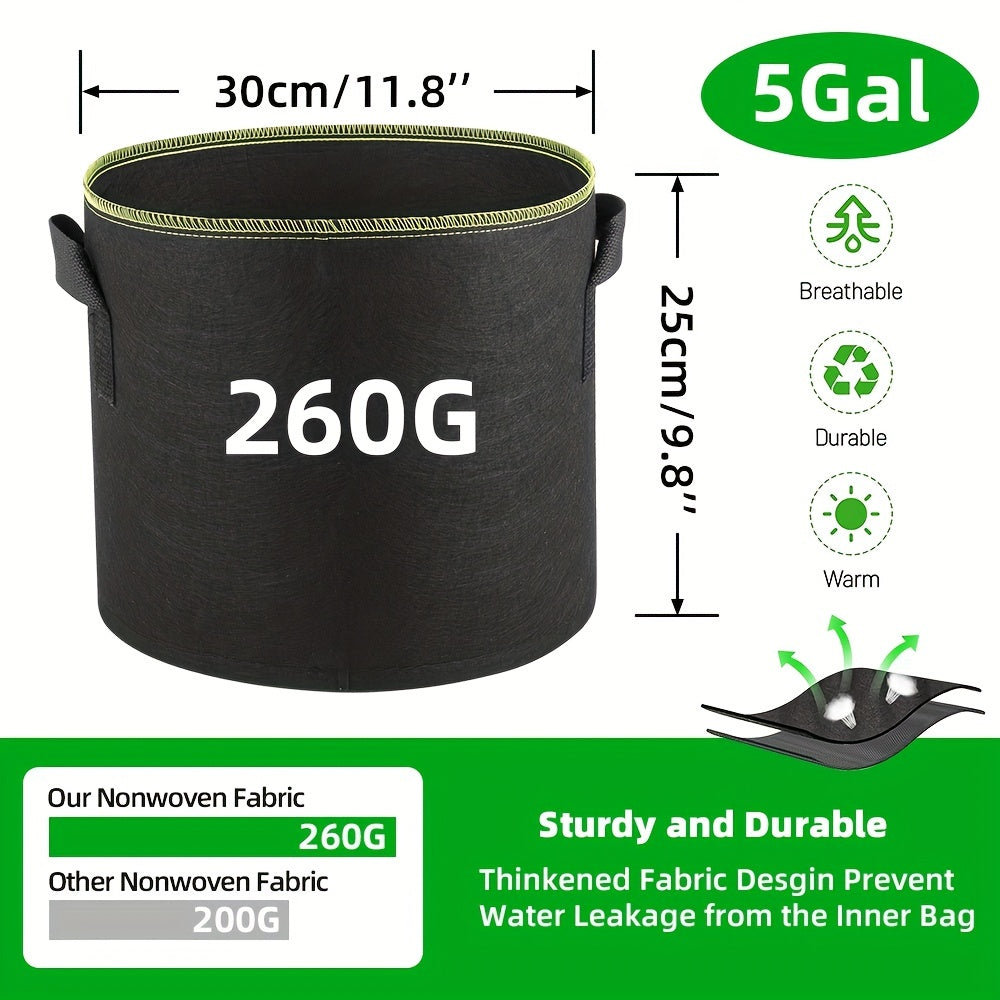 5pcs Aeration Grow Bags Nonwoven Fabric Pots With Handles