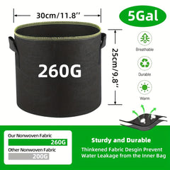 5pcs Aeration Grow Bags Nonwoven Fabric Pots With Handles