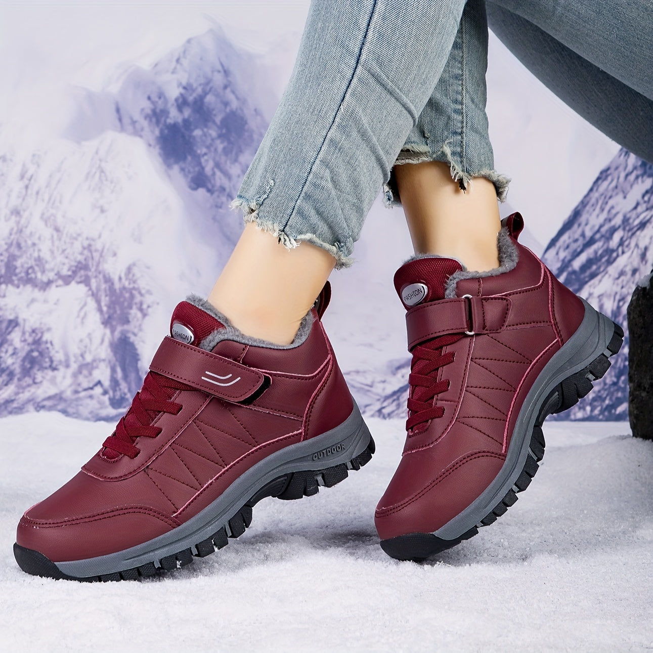 Waterproof Non Slip Snow Boots Faux Fur Lined Thermal Slip On