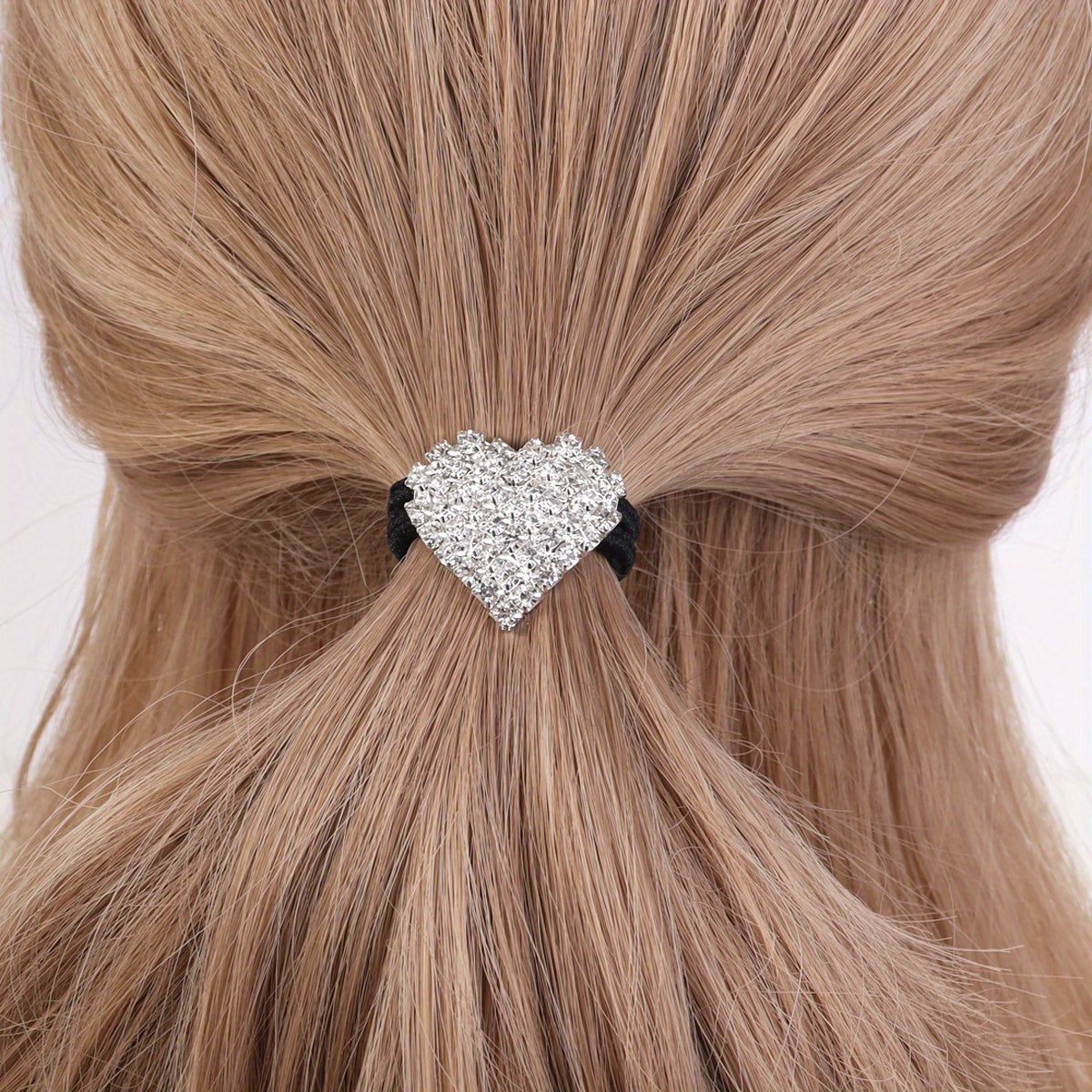 2pcs Rhinestone Heart Hair Tie Elastic Bands Girls Accessories