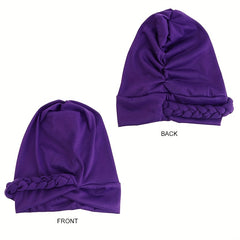 Braided Pre-tied Turban Cap Solid Head Wrap Lightweight Bonnet Chemo Hat