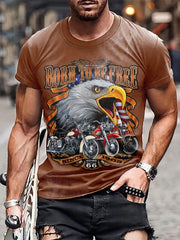 Eagle And Motorcycle Print Men's Graphic T shirt for Summer