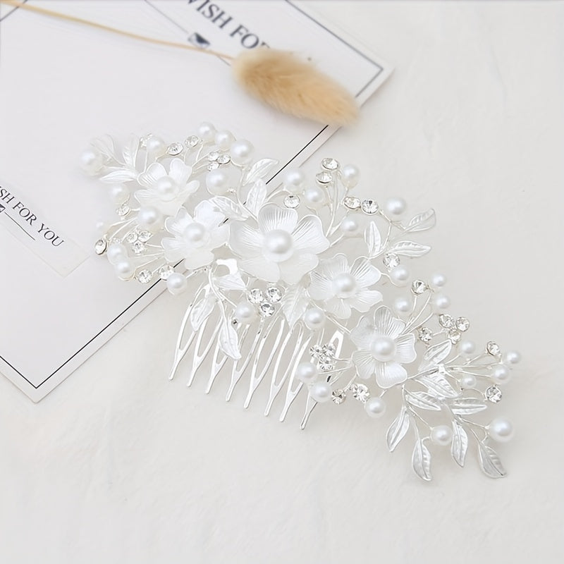 Faux Pearl Flower Hair Comb Bridal Insert Comb