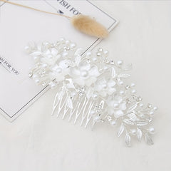 Faux Pearl Flower Hair Comb Bridal Insert Comb
