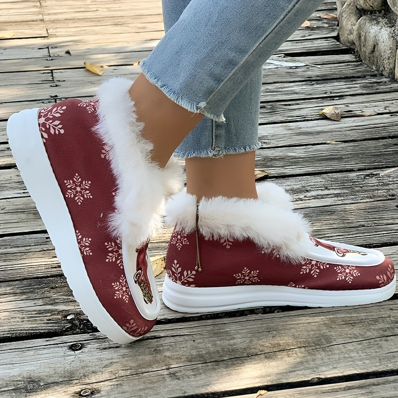 Snowflake Print Plush Lined Thermal Furry Snow Boots