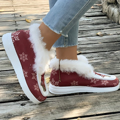 Snowflake Print Plush Lined Thermal Furry Snow Boots