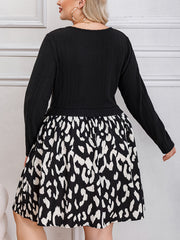 Colorblock Leopard Print Long Sleeve Dress