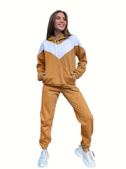 Colorblock Hoodie & Joggers Set Women's Casual 2 Piece Outfit