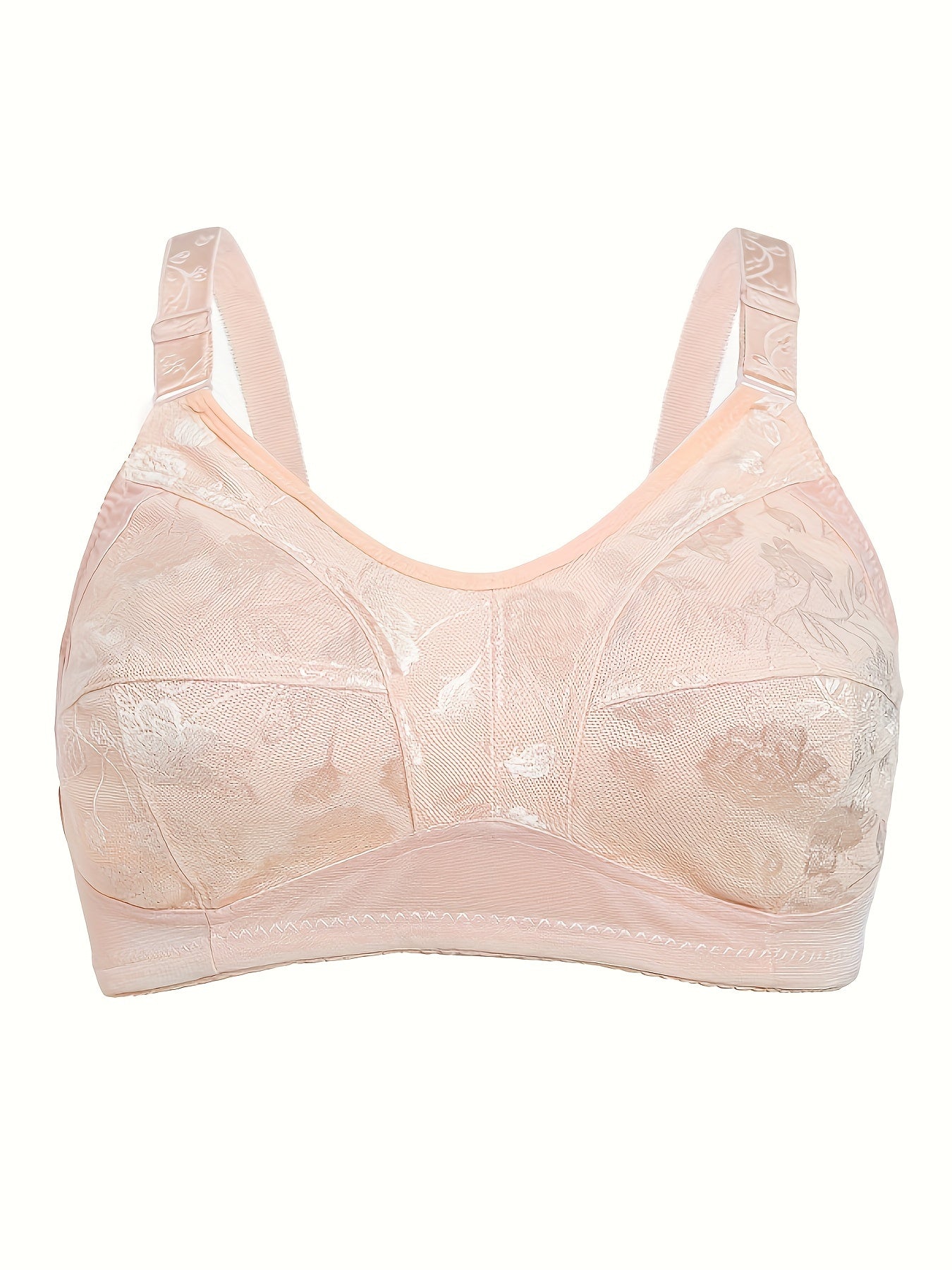 Plus Size Floral Jacquard Full Cover Wireless Mesh Bra