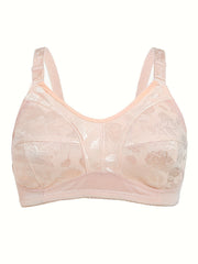 Plus Size Floral Jacquard Full Cover Wireless Mesh Bra
