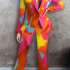 Tie Dye Blazer & Flared Leg Pants Suit Plus Size