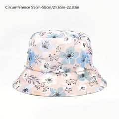 Pink Flower Print Bucket Hat Mesh Breathable Casual Basin Hat Lightweight Sunscr
