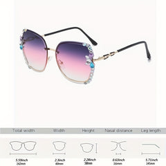 Rhinestone Rimless Sunglasses UV400 Gradient Glasses