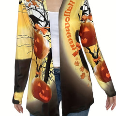 Halloween Casual Cardigan Women's Plus Graphic Print Long Sleeve