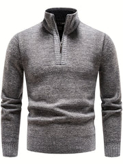 Men's Herringbone Twill Pullover Sweater - Fall Winter High Neck Stretch Jacket