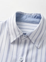 Boys Striped Shirt with Pocket Short Sleeve Lapel Shirt