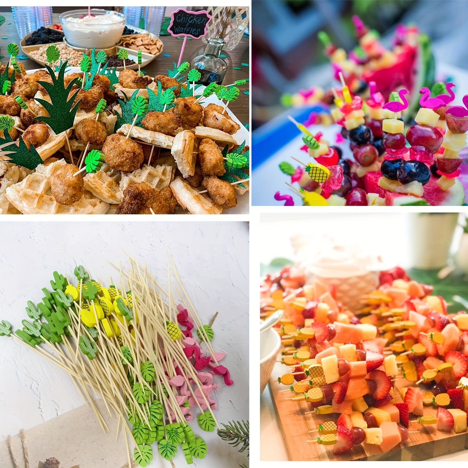 100pcs Hawaiian Luau Cocktail Picks Bulk Tropical Party Food Skewers