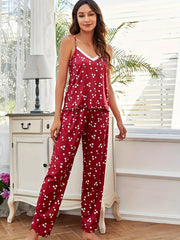 Floral Pajama Set Lace Trim Cami & Pants Women's Sleepwear