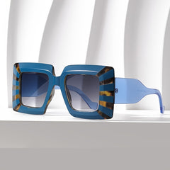 Oversized Square Frame Sunglasses Vintage Flat Top Stripe Shades Eyeglasses