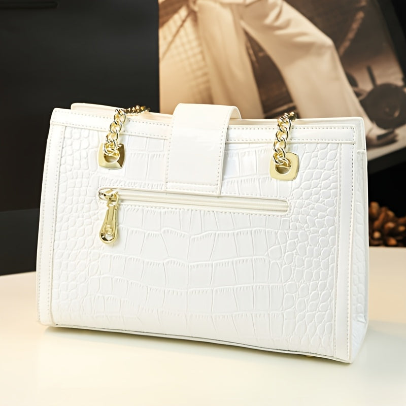 Red Crocodile Pattern Tote Bag for Women with Adjustable Strap