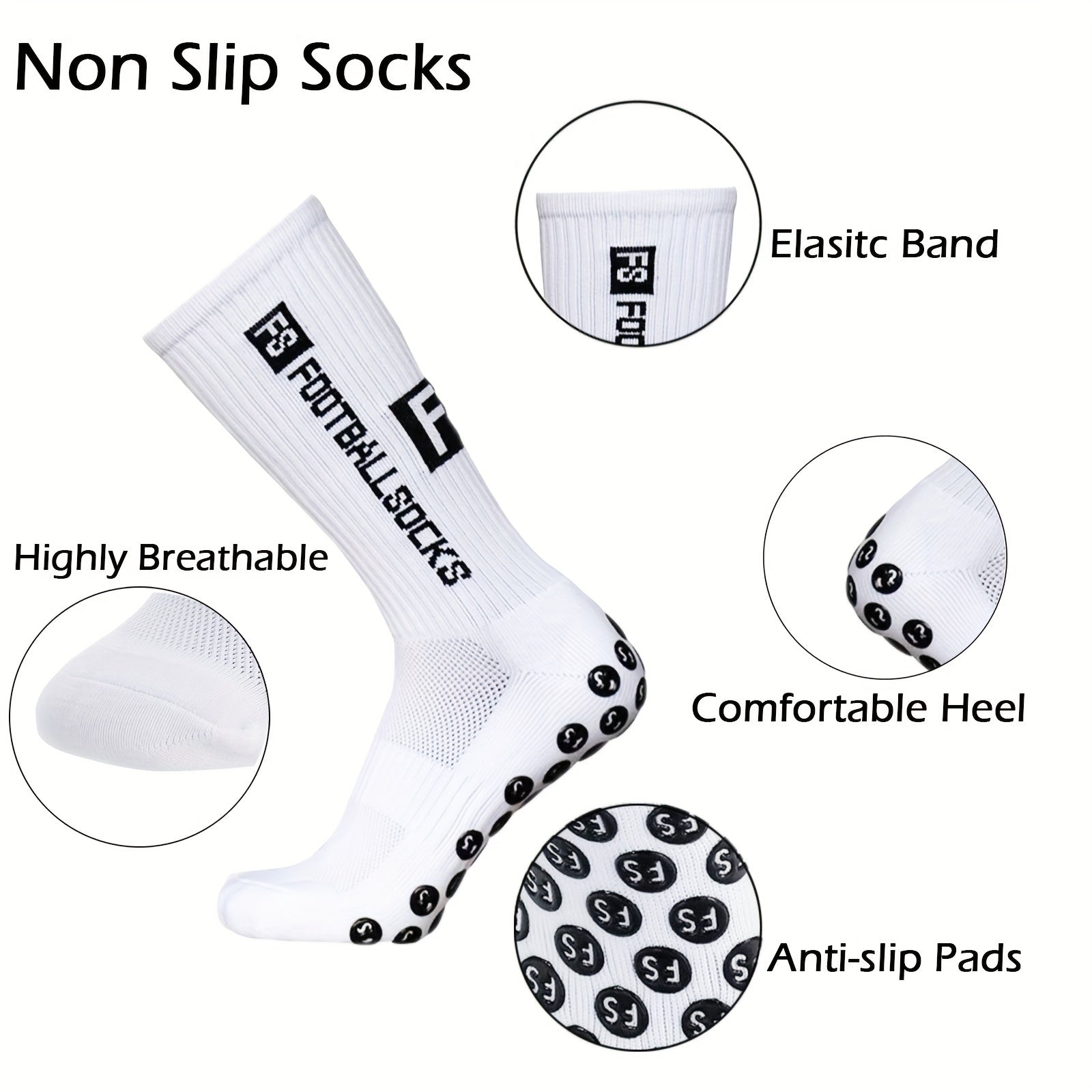 2pairs Men's Sports Socks Soccer Non slip Thick Grip Crew Socks