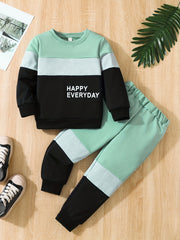 Boy's HAPPY EVERY Print 2pcs Sweatshirt & Sweatpants Set