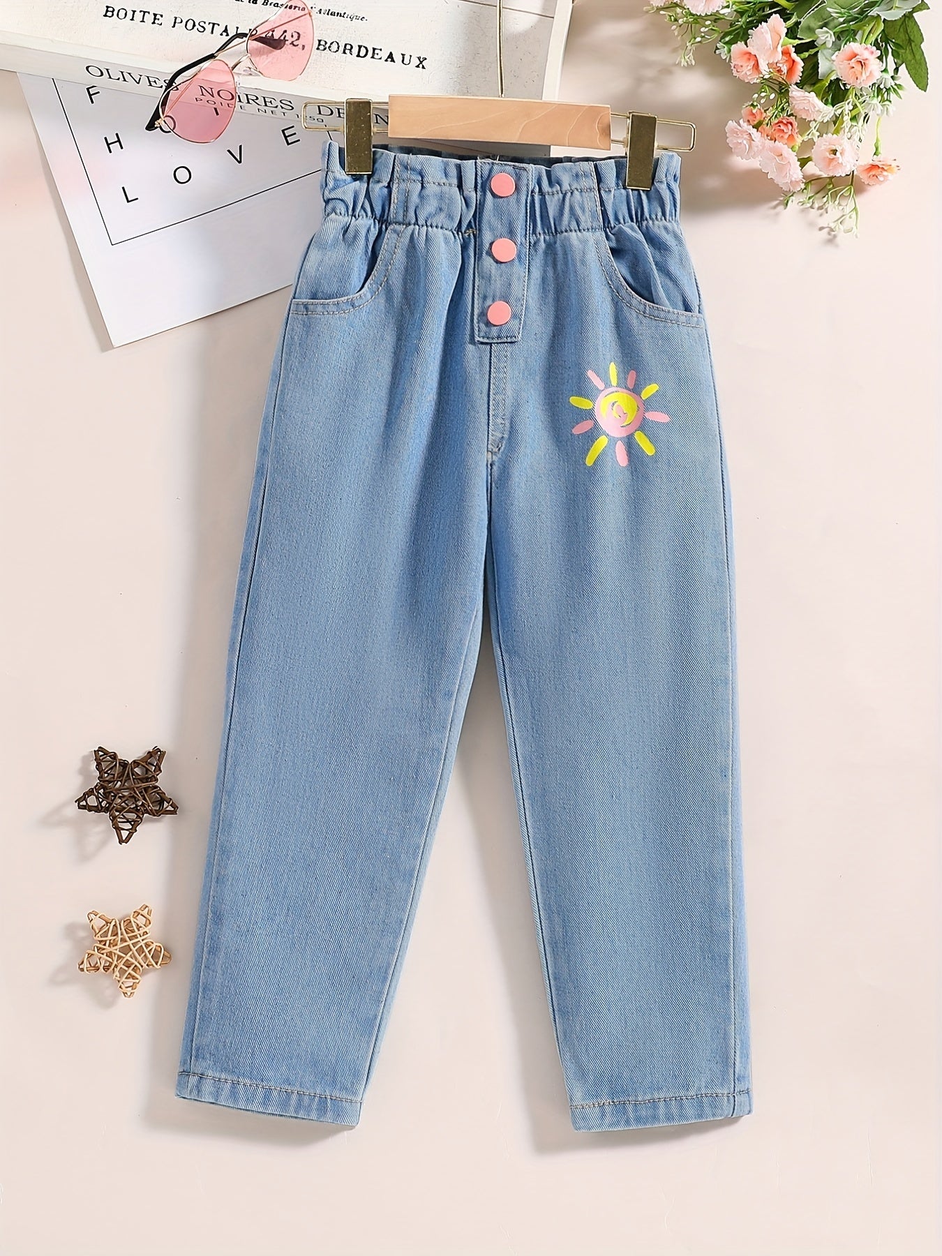 Girls' Butterfly Graphic Elastic Waist Jeans