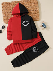 Boy's Funny Face 2pcs Hoodie & Sweatpants Set for Spring Fall