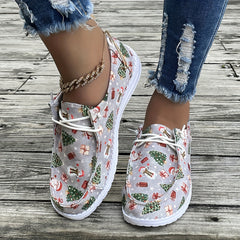 Christmas Snowman Santa Tree Cartoon Print Slip on Sneakers Lightweight Low