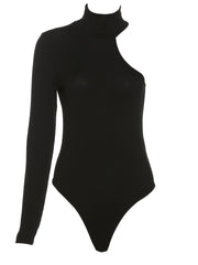 Asymmetric One Shoulder Ribbed Knit Long Sleeve Bodysuit