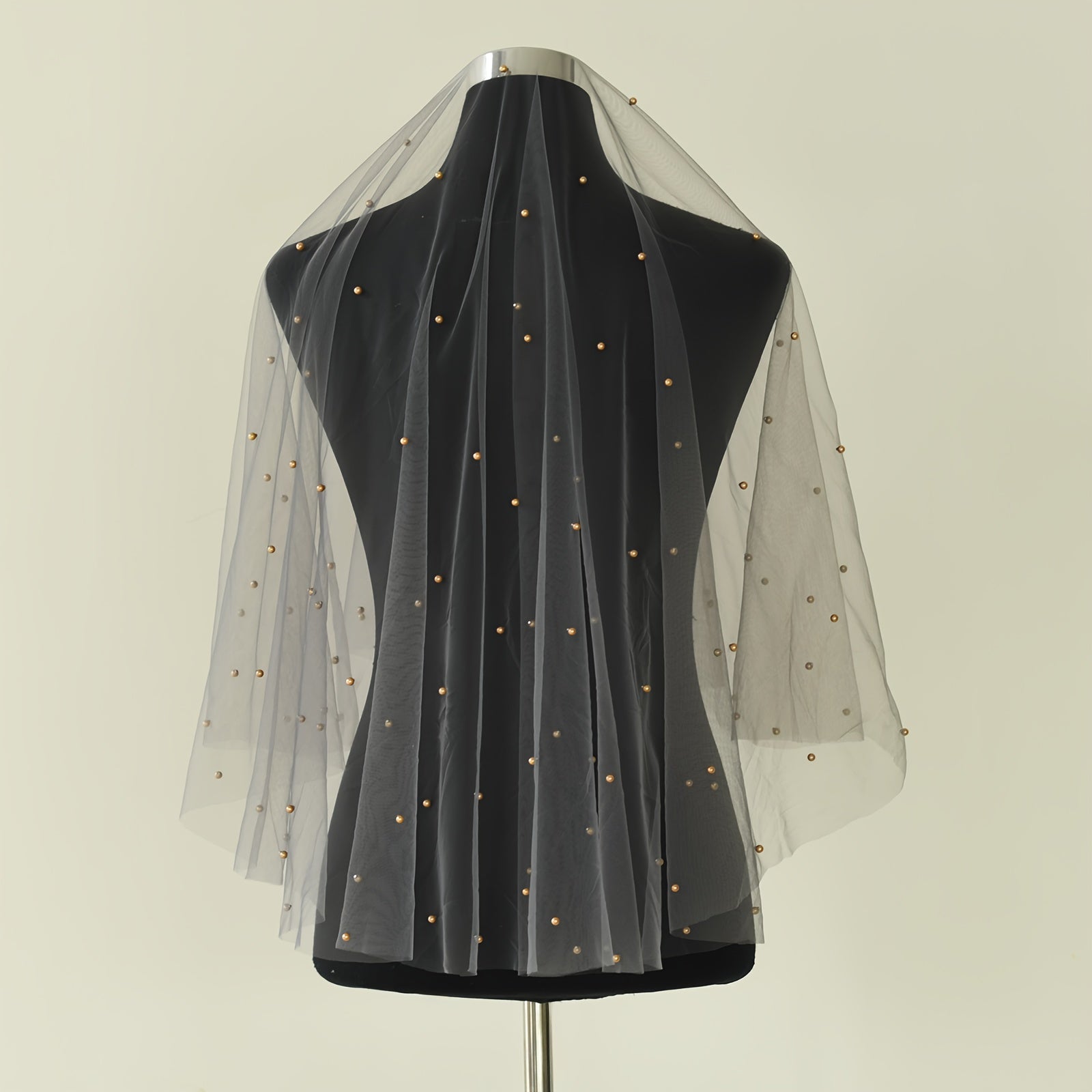 Mid Length Smoky Gray Wedding Veil with Golden Embellishments