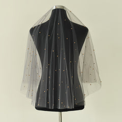 Mid Length Smoky Gray Wedding Veil with Golden Embellishments