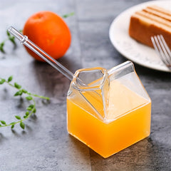 Hand Blown Clear Glass Box Mini Milk Carton Creamer Cup Mug