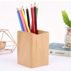 Wooden Pen Holder Office Stationery Organizer Desktop Storage Box