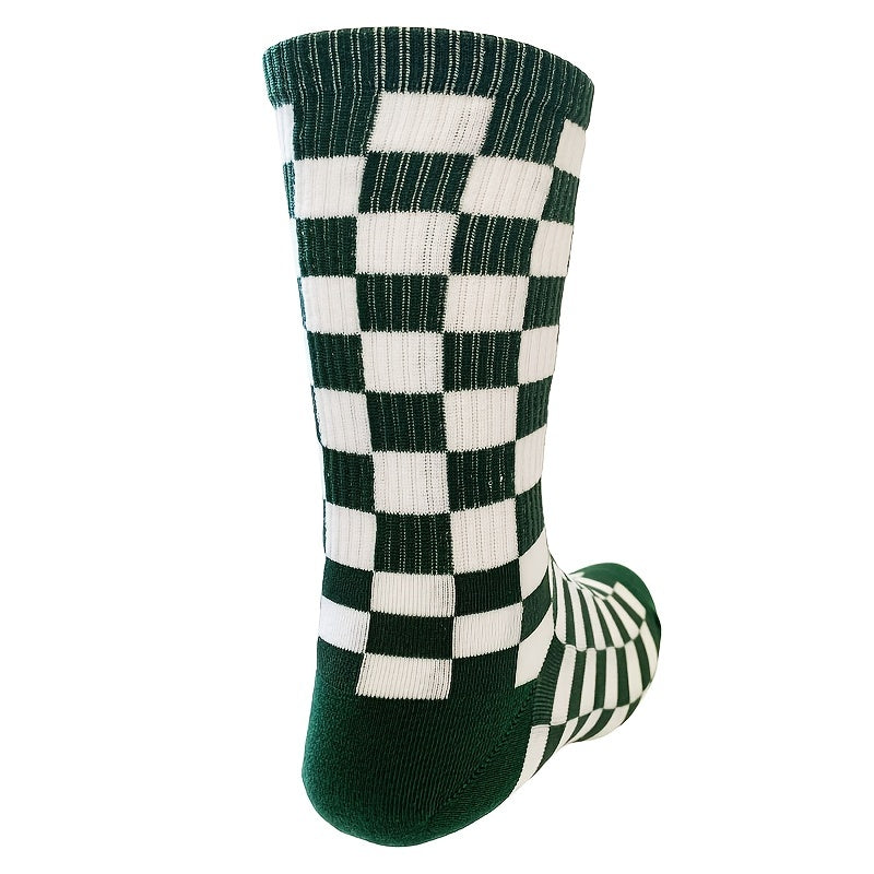 Men's Sweat Absorbent Plaid Sports Socks Dark Green Red