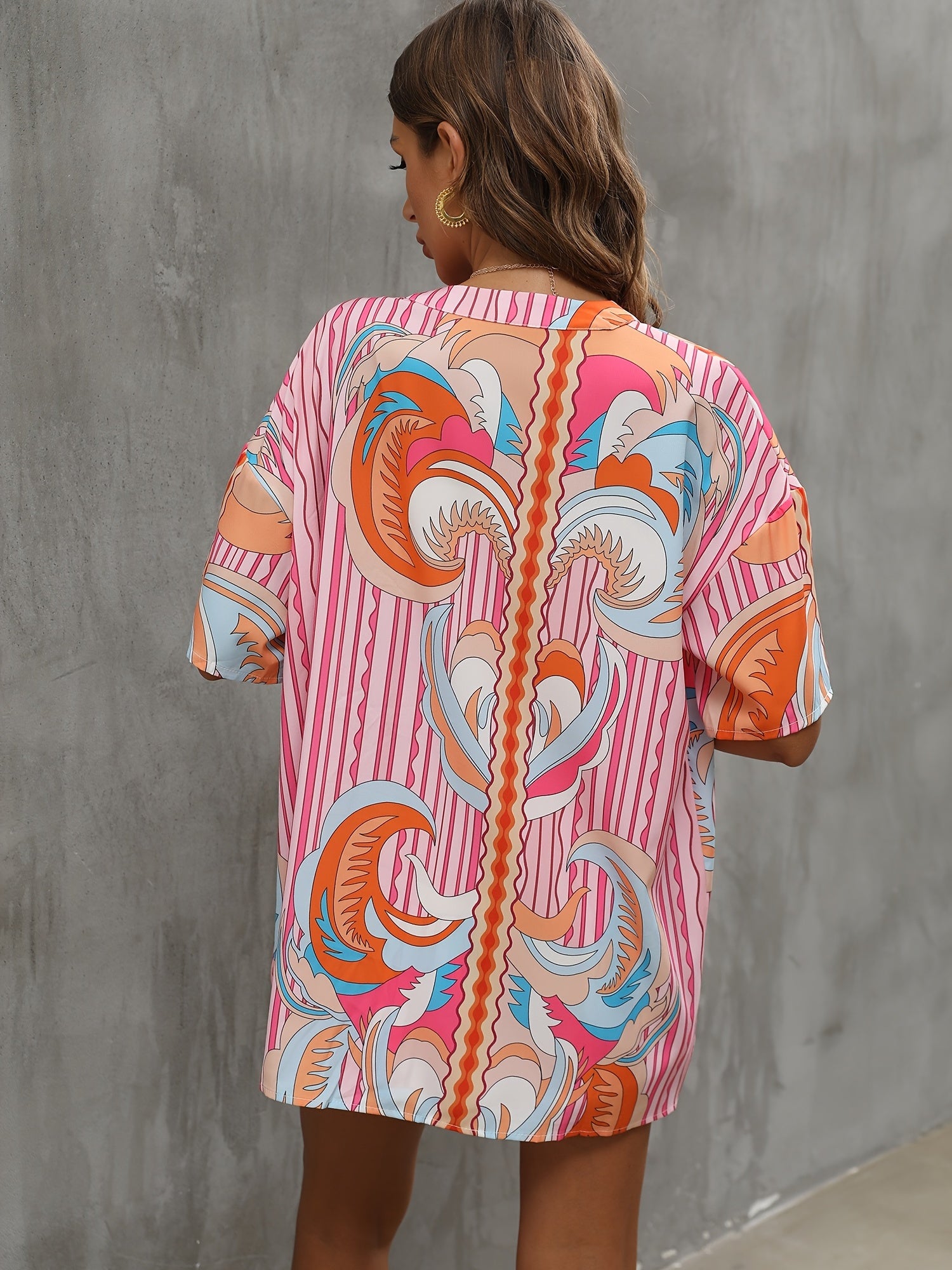 Boho Striped Graphic Print Vacation Two piece Set Blouse & Shorts