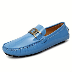 Women's Metal Buckle Flat Loafers Patent Leather Slip On Casual Walking Shoes