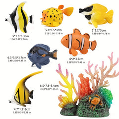 7pcs Mini Tropical Fish Toys Coral Marine Animal Model Set Home Decor