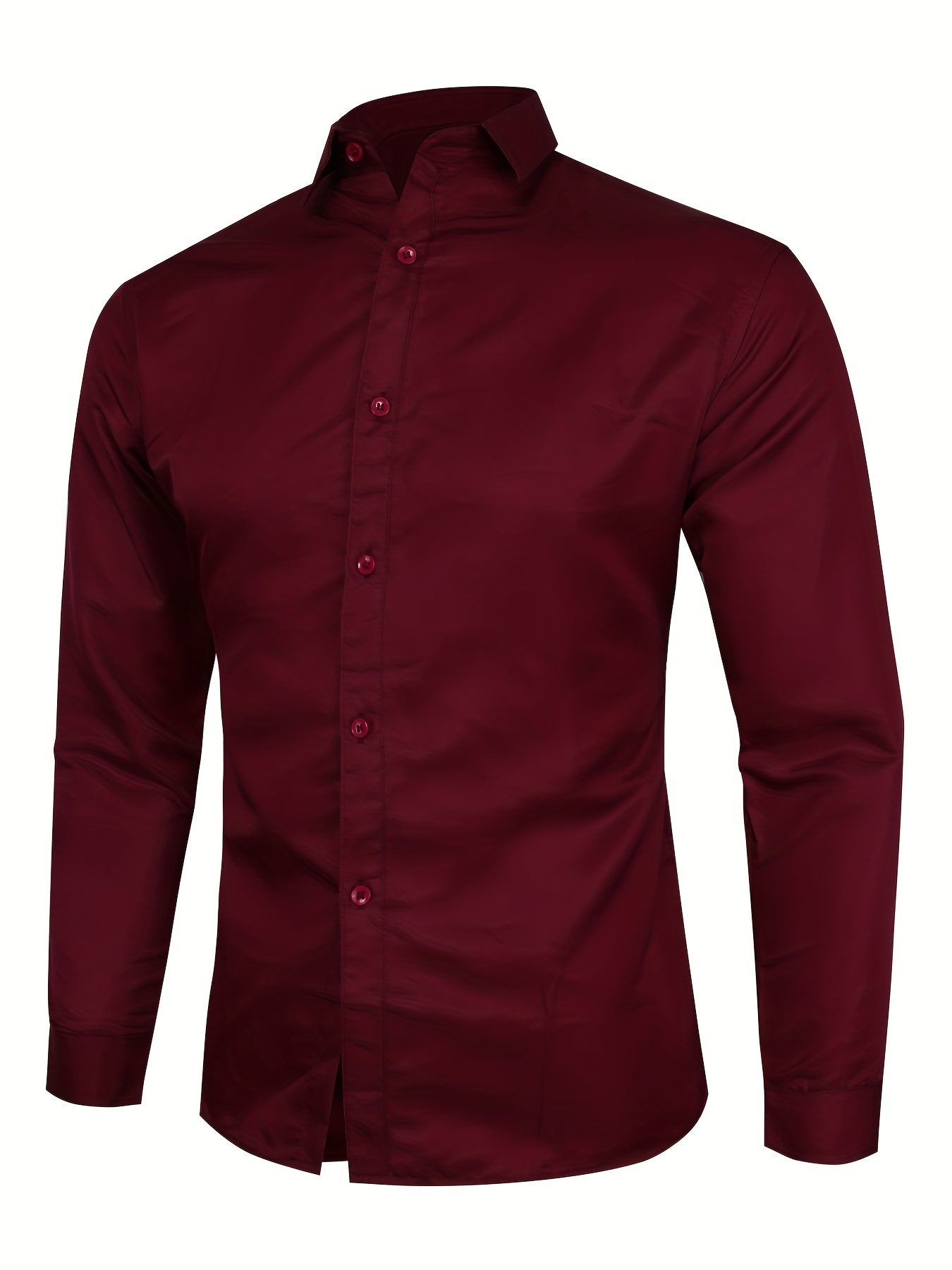 Men's Formal Plain Burgundy Button Up Shirt