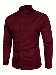 Men's Formal Plain Burgundy Button Up Shirt